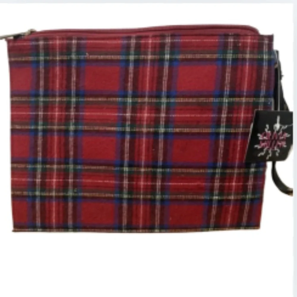 NWT Olivia Miller Red and Black Plaid Pouch